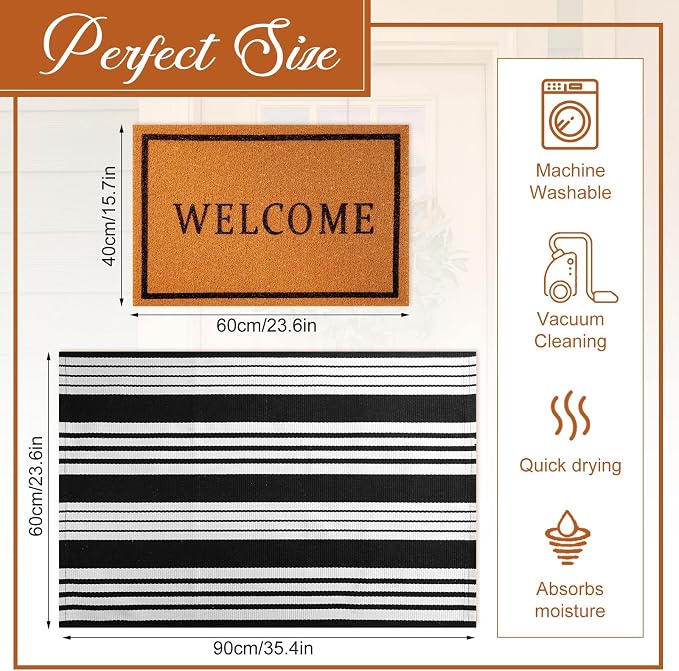 2 Pcs Outdoor Door Mat Combo Set Layered Outdoor Rug and Coir Welcome Doormat Non Slip Outside Floor Mat for Front Porch Entryway Patio Yard Decor(Welcome,24'' X 35'',24'' X 16'')