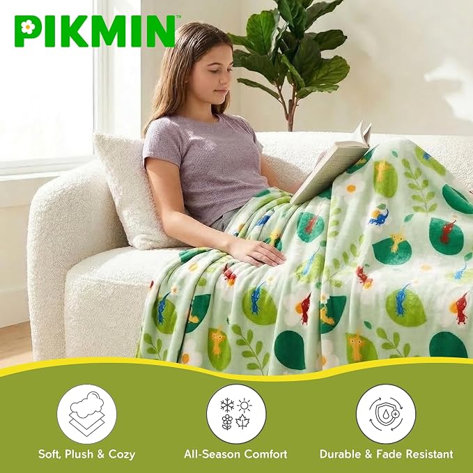 Nintendo Pikmin Game Throw Blanket 60 in x 46 in – Kids Soft Cozy Plush for Couch, Bed & Travel, (Officially Licensed Product) by Franco
