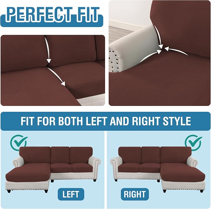 H.VERSAILTEX Sectional Couch Covers 3 Pieces Sofa Seat Cushion Covers L Shape Separate Cushion Couch Chaise Cover for Both Left/Right Sectional Couch (Seat Only: 1 Chaise + 2 Sofa, Burnt Brick)