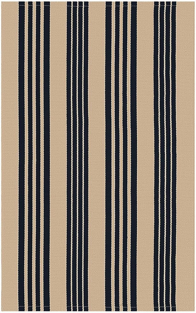 KILOCOCO Striped Rug 3x5 ft Washable Front Door Outdoor Rug, Brown Black | Cotton Layered Doormats, Washable Front Porch Rug, Woven Low Pile Welcome Mat for Kitchen Entryway Farmhouse Patio