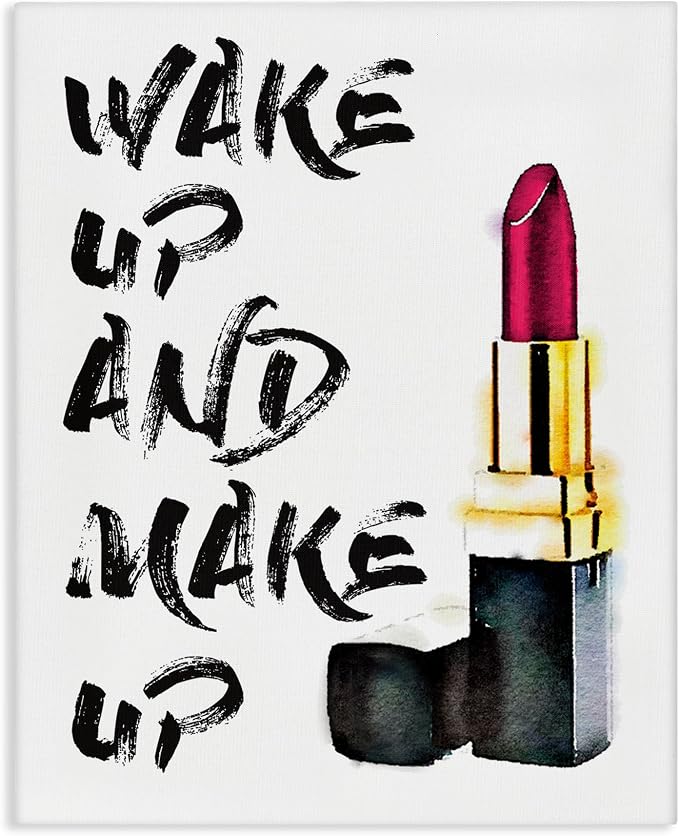 Wake Up and Make Up Typography, 30 x 40 Inch Canvas Wall Art | Stupell Industries · By Amanda Greenwood · Ready to hang · Great for bedroom or office · Made in USA