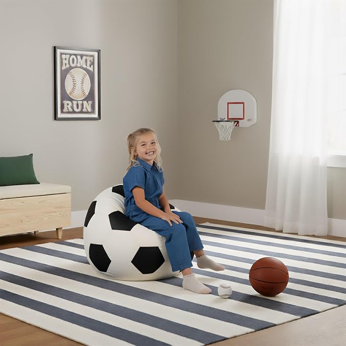 Big Joe Sports Ball Child-Sized Bean Bag Chair for Kids, Soccer Ball Plush, Ultra-Soft Lightweight Polyester Blend, 2.5 Foot Refillable