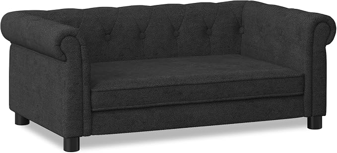 38.9" Upholstery Elevated Dog Sofa with Button‑Tufted Backrest & Rolled Armrests, Pet Couch Bed with Removable Soft Cushion, Comfy Modern Deep Seat Raised Dog Bed for Living Room, Bedroom, Black