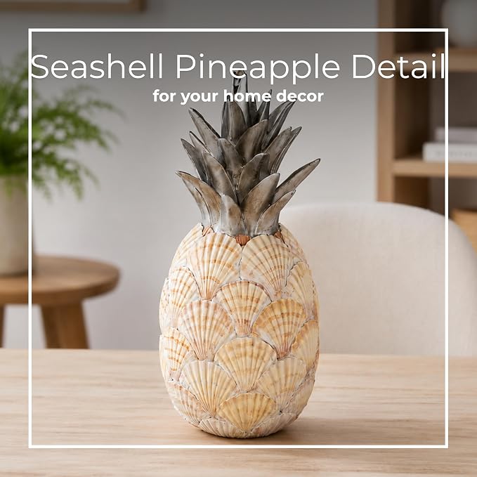 Sagebrook Home Unique 12" Seashell Pineapple Decorative Object, Polyresin Multi-Color Accent Piece for Home Elegance and Coastal Charm