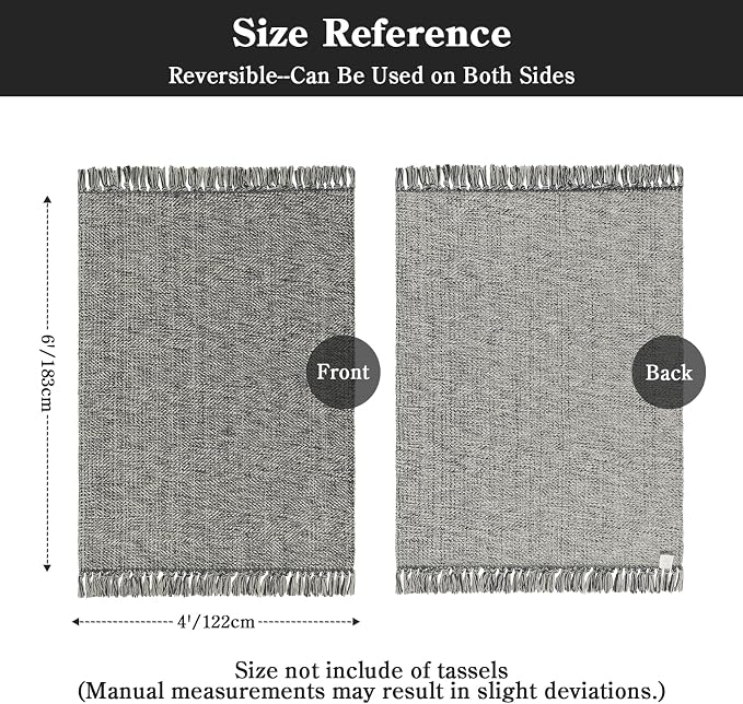 Collive 4' x 6' Bedroom Area Rug, Modern Farmhouse Indoor Outdoor Rugs Boho Living Room Rug, Grey Hand Woven Comfy Bedside Mats Reversible Dining Room Carpet for Nursery Room Patio Decor