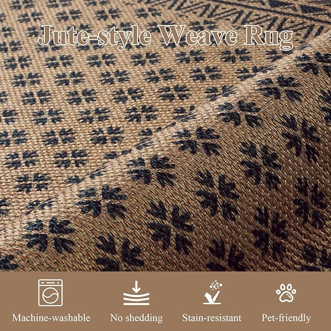 LIVEBOX Easy Jute Indoor Outdoor Rug 3x5 Front Porch, Black Washable Rugs for Entryway, Non Slip Tan Farmhouse Area Rug for Living Room, Carpet Door Mat for Entry Front Door, Patio, Kitchen, Bedroom