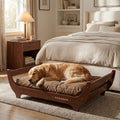 CANAGAN Elevated Wooden Dog Bed with Cushion, Walnut, Large | Raised Dog Couch Bed with a Washable Cover and Plush PP-Filled Cushion, Designed for Large Dogs and Stylish Indoor Living