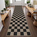 Rugalia Easy Jute Checkered Runner Rug, 2.6x10 Black Modern Washable Rugs Runner for Hallway Non-Slip Kitchen Runner Rug, Geometric Checkerboard Indoor Outdoor Carpet for Porch Laundry Entryway