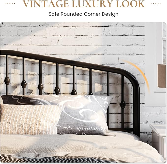 SHA CERLIN Full Size Metal Bed Frame with Wrought Iron-Art Headboard, Black | Victorian Style Metal Platform Bed Frame, Wrought Iron-Art Headboard and Footboard, Under-Bed Storage, No Box Spring Needed
