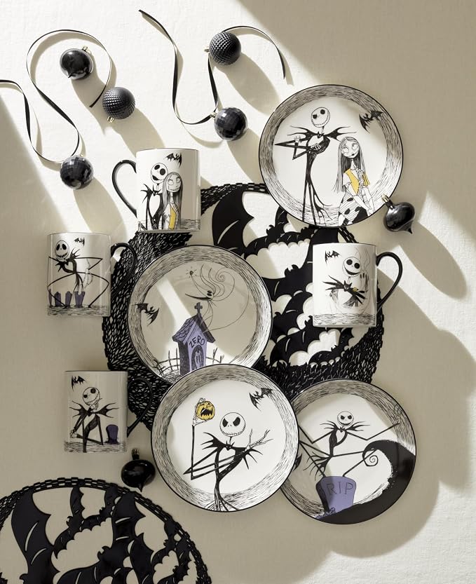 Lenox Nightmare Before Christmas Porcelain Halloween Mug Set for 4 | dishwasher safe, microwave safe | gift for nightmare before christmas fans | 4.5 inch, 16oz, coffee mug