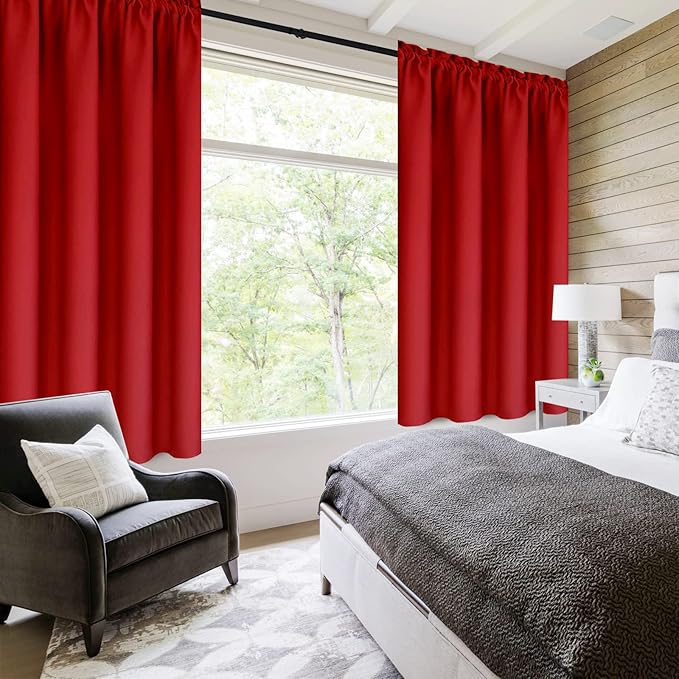 DWCN Christmas Red Blackout Curtains for Bedroom – Rod Pocket Thermal Insulated Energy Saving Drapes for Living Room and Bedroom, W 38 x L 54 Inch, 2 Panels