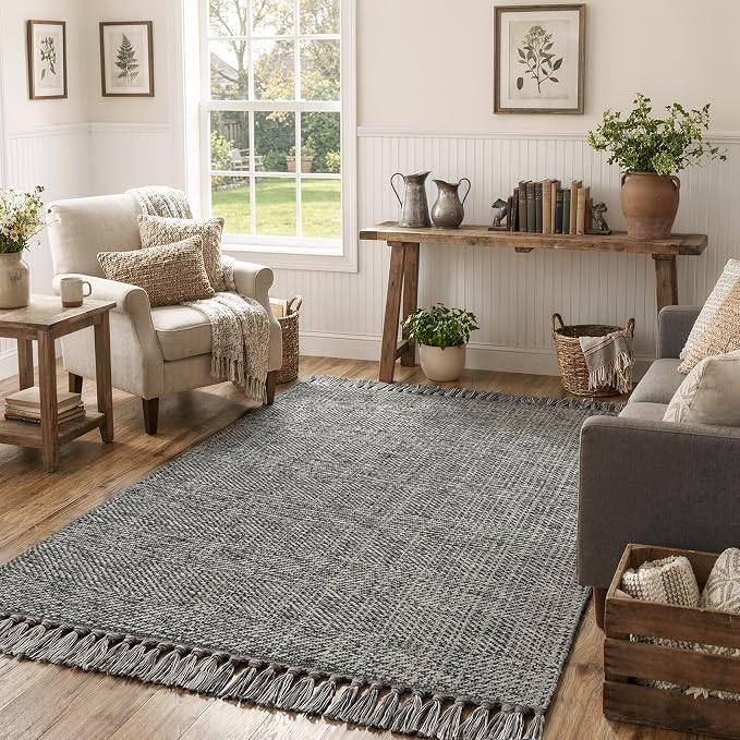 Collive 4' x 6' Bedroom Area Rug, Modern Farmhouse Indoor Outdoor Rugs Boho Living Room Rug, Grey Hand Woven Comfy Bedside Mats Reversible Dining Room Carpet for Nursery Room Patio Decor