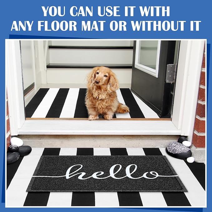 Geelin 2 Pcs 30'' x 18'' Doormat 43'' x 27.5'' Black and White Layered Rug for Front Door Mat Outside Entrance Welcome Door Mats for Indoor Outdoor Entryway Porch Decor(Stripe Hello)