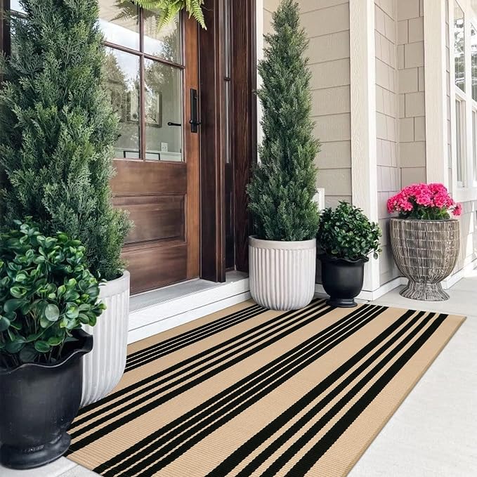 OJIA Front Door Mat 24"x51", Striped Porch Rug Outdoor Door Mat Porch Decor | Machine Washable Front Door Rug Indoor Outdoor Rug Cotton Woven Entry Rug for Entryway/Kitchen/Farmhouse/Home Entrance Decor