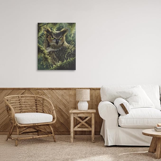 Owl Woodland Camouflage Nature, 16 x 20 Inch Canvas Wall Art | Stupell Industries · By Collin Bogle · Ready to hang · Great for lodge style rooms · Made in USA