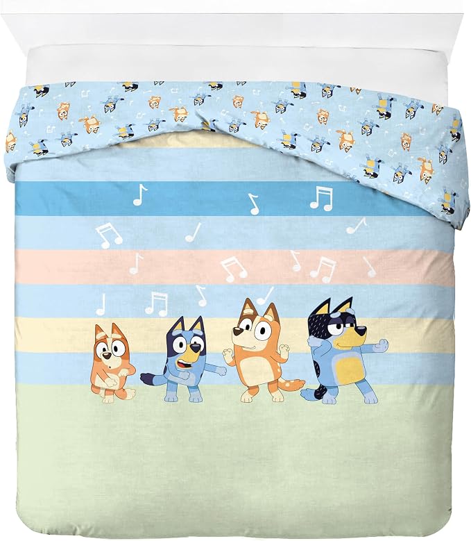 Jay Franco Kids Duvet Cover Set – 3 Piece Super Soft Bedding with Sham Pillowcase, Cover ONLY Comforter Not Included, Multi - Bluey, Queen