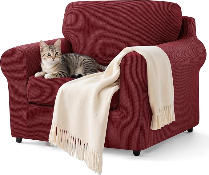 SUBRTEX 3 Pieces Stretch Sofa Slipcover Sets Couch Cover Sets Backrest Cushion Covers Furniture Protector Collection Set for Oversize Sofa Loveseat Chair Slip Covers(Small, Wine)