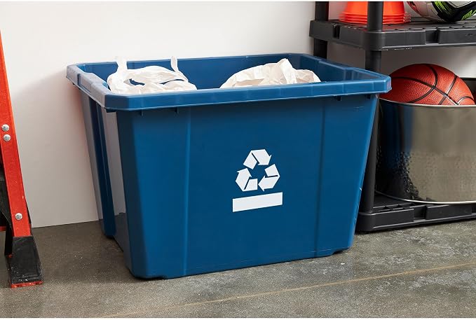 Gracious Living Medium Curbside Blue Box, Plastic 17 Gallon/64 Litre Home Trash Can Refuse and Recycling Bin Container with Built-in Handles (12 Pack)