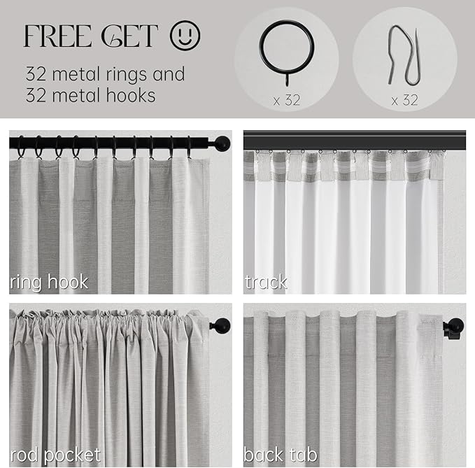 Topfinel 100% Blackout Curtains 72 Inches Long 2 Panels for Bedroom Rich Linen Blend Texture Bay Window Curtains Modern Neutral Drapes for Bedroom Small Window Treatment (W52 x L72) Grey