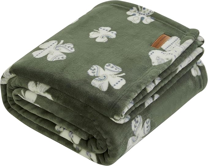 Lucky Brand 50" x 70" Plush Throw Blanket, Clover Green Blanket for Sofa or Bed