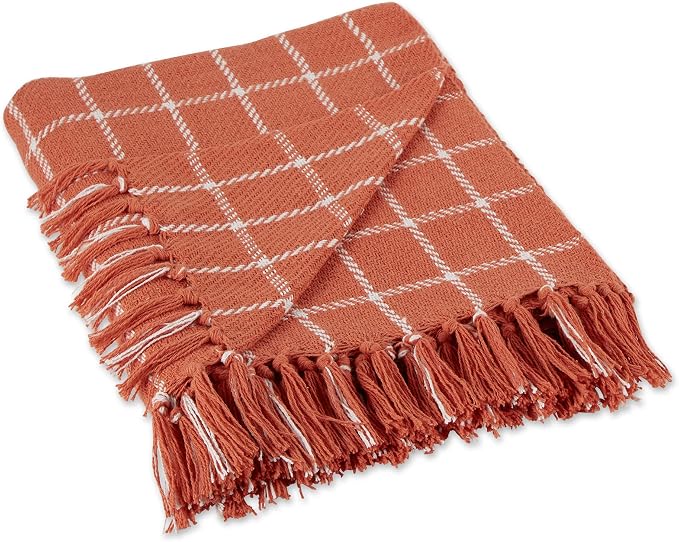 DII Transitional Checked Plaid Woven Throw, 50x60, Spice