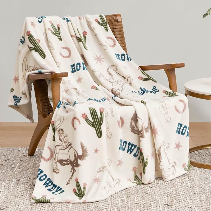 Jessica Simpson Plush 50"X60" Throw Blanket - Giddy Up Cowgirl Beige