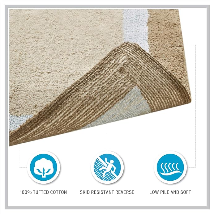 Madison Park Amherst Tufted Bath Rug Cotton Non-Slip, 27 x 45, Blue | Quick Dry, Ultra Soft, Pile, Machine Washable, Absorbent, OEKO-TEX Certified
