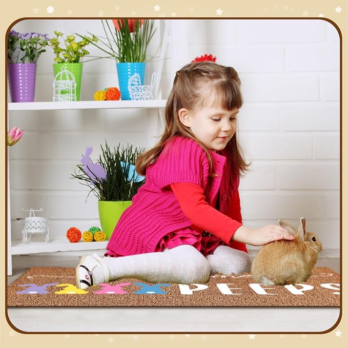 Ceenna Easter Welcome Doormat Outdoor Easter Bunny Coir Door Mat Rabbit Front Door Mat Non Slip Front Porch Rugs Indoor for Home Entrance Decoration Gifts, 16 x 28 Inch