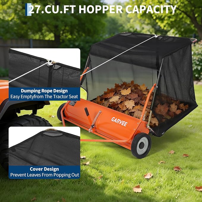 Garvee 50" Lawn Sweeper Tow Behind, Pull Behind Grass Sweeper, Orange