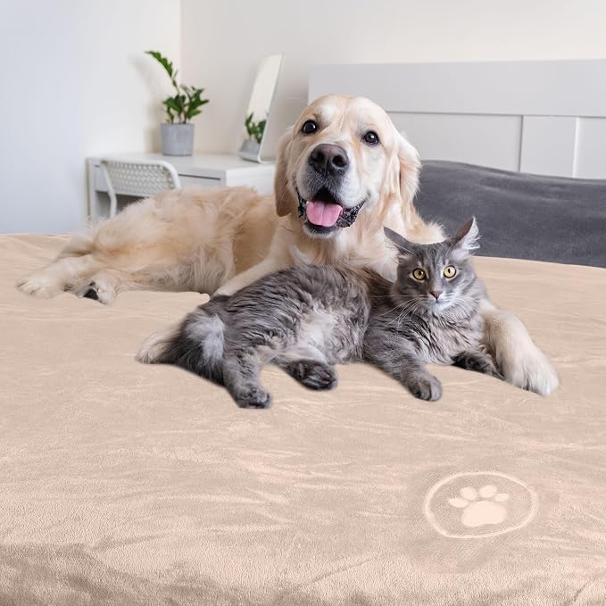 PETMAKER Dog Blanket, Tan, 80” x 100” | Reversible Sherpa Blanket - Throws for Bed, Couch, Crate, or Car - Machine Washable Puppy Essentials