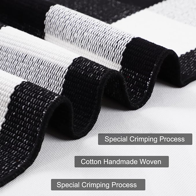 uxcell Buffalo Check Rug,Plaid Outdoor Rug,Layered Door Mat,Cotton Gingham Rugs,Floor Mat for Front Porch/Runner/Bedroom/Kitchen/Farmhouse 43"x28" Black & White