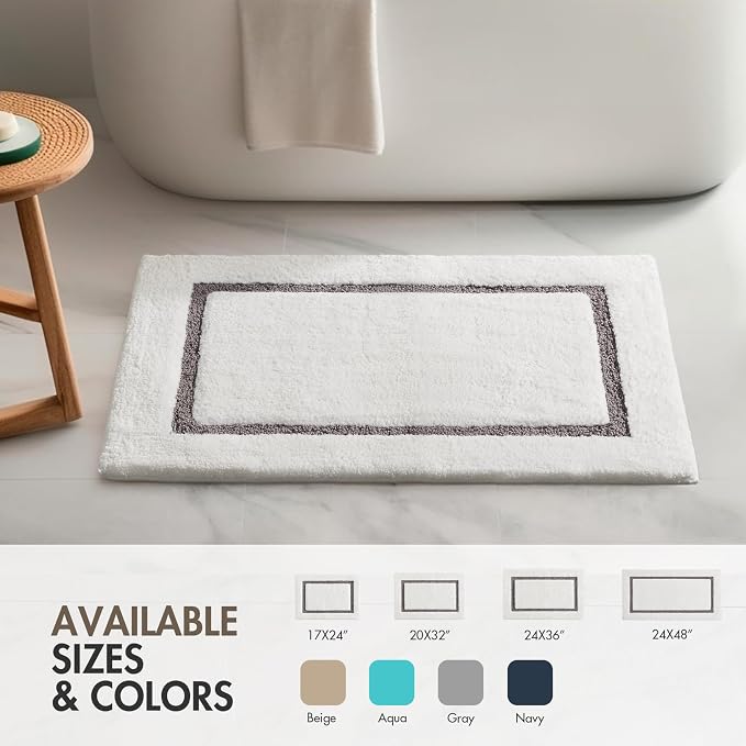 Madison Park Roan Border Tufted Bath Rug Non-Slip Absorbent, 24 x 36, Grey | Microfiber, Soft Pile, Machine Washable, OEKO-TEX Certified, Plush Bathroom Mat, Non Slip TPR Backing