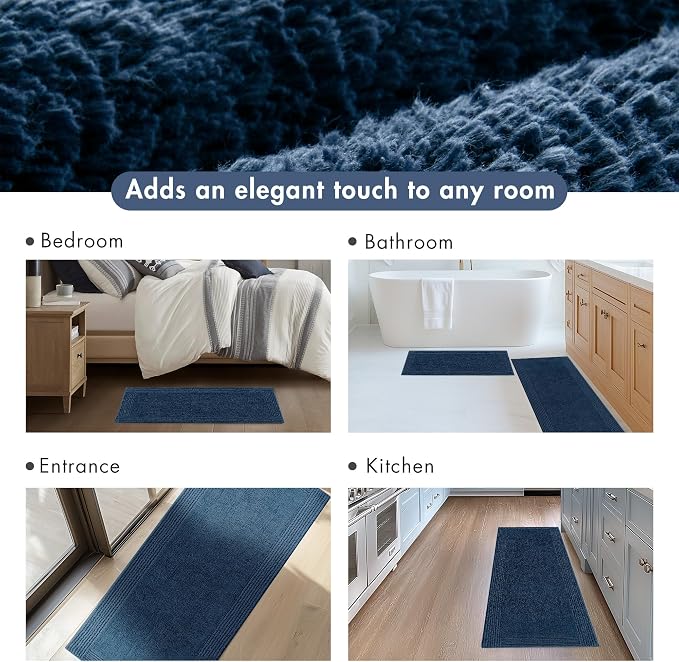 Madison Park Splendor Reversible 100% Cotton Bath Rug, 24 x 36, Navy | Tufted Bathroom Mat, 3000 GSM, Hotel Quality, Luxurious Plush, Medium Pile, Absorbent, Quick Dry, OEKO-TEX, Shower Room Décor