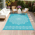 Pauwer Outdoor Rug 5x8, Waterproof Plastic Straw Camping Rug, Floral Teal | Reversible Patio Rug, UV Resistant Indoor Outdoor RV Mat Carpet For Deck, Camper, Porch, Balcony, Backyard, Picnic, Foldable