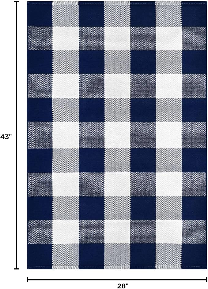 KOZYFLY Buffalo Plaid Area Rugs 2.3x3.6 Ft Blue and White Rug Washable Front Door Mat Woven Cotton Indoor Outdoor Rug for Front Porch Kitchen Entryway Patio Farmhouse Checkered Doormat
