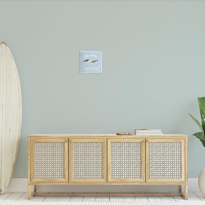 Coastal Sandpiper Love Nautical, 12 x 12 Inch Mounted Print on Wall Plaque | Stupell Industries · By Katie Pertiet · Ready to hang · Charming gift for coastal spaces · Made in USA