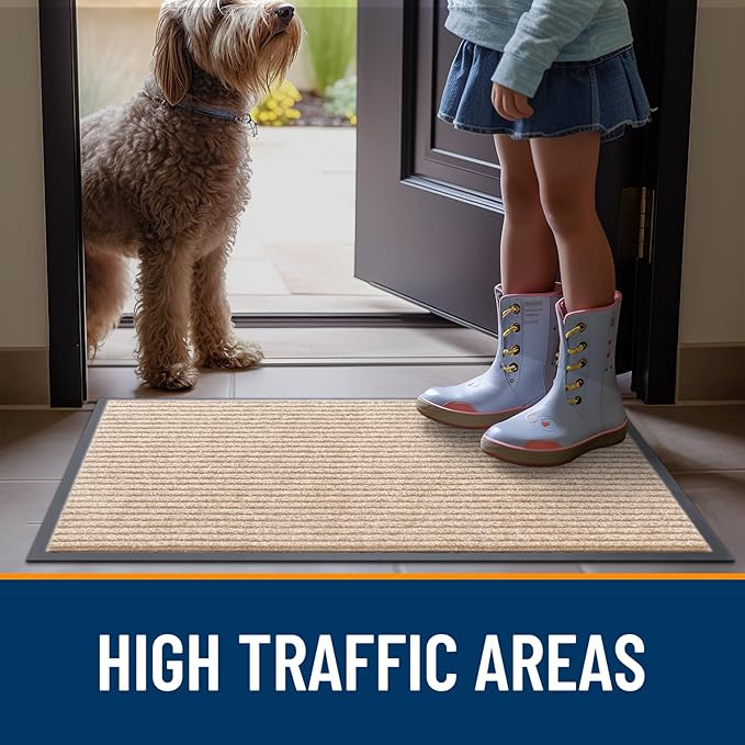 OLANLY Front Door Mat Indoor Outdoor Entrance, Waterproof Heavy Duty Doormat, Fade Resistant, Low Profile, Easy Clean Patio Porch Welcome Floor Mats for Entry, 47x30, Beige
