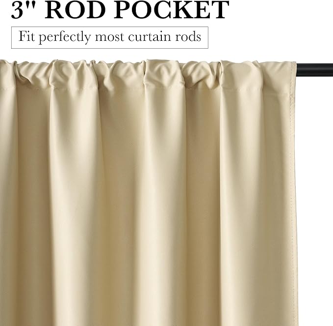 RYB HOME Bedroom Blackout Curtains 80 inches Long, 100% Blackout Thermal Insulated Noise Reducing Curtains for Living Room Nursury, 34 inches Wide by 80 inches Long, Biscotti Beige