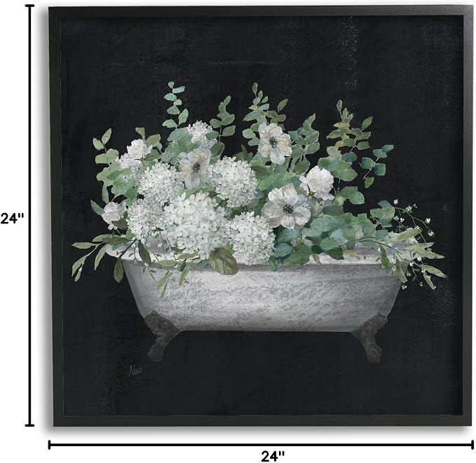 Stupell Industries Vintage Clawed Bathtub Botanical White Flower Bouquet,Design by Nan, Black Framed, 24 x 24 | Stupell Industries · By Nan · Ready to hang · Great for bathroom decor and gifting · Made in USA