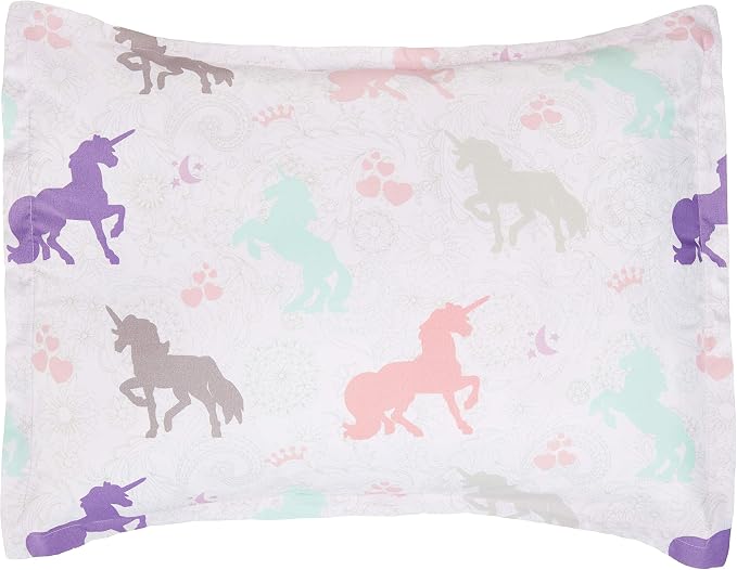 Amazon Basics 2-Piece Soft Easy-Wash Microfiber Kid's Comforter and Pillow Sham Set, Twin, Purple Unicorns, Animal Printed