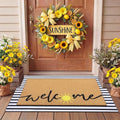 Tinideya 2 Pcs Summer Layered Door Mats Set, Sun Welcome Coir Mats with Stripe Rug for Front Porch Entryway Decor