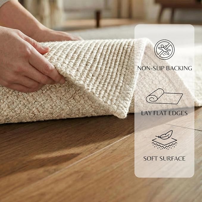 THE BEER VALLEY Woven Entryway Rug 2x3 Feet - Ivory | Non Slip Kitchen Indoor Throw Door Mat for Bedroom, Washable Outdoor Low Pile Patio Cream Rugs