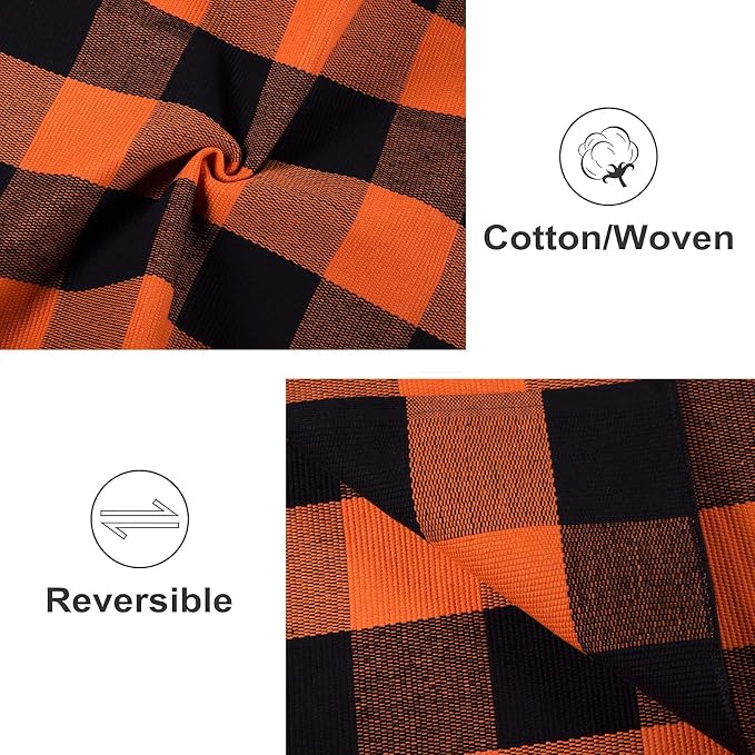 Orange and Black Outdoor Rug 2x4ft,Halloween Front Porch Rug Fall Cotton Woven Washable Layering Rug for Porch,Entryway,Hallway Indoor Outdoor