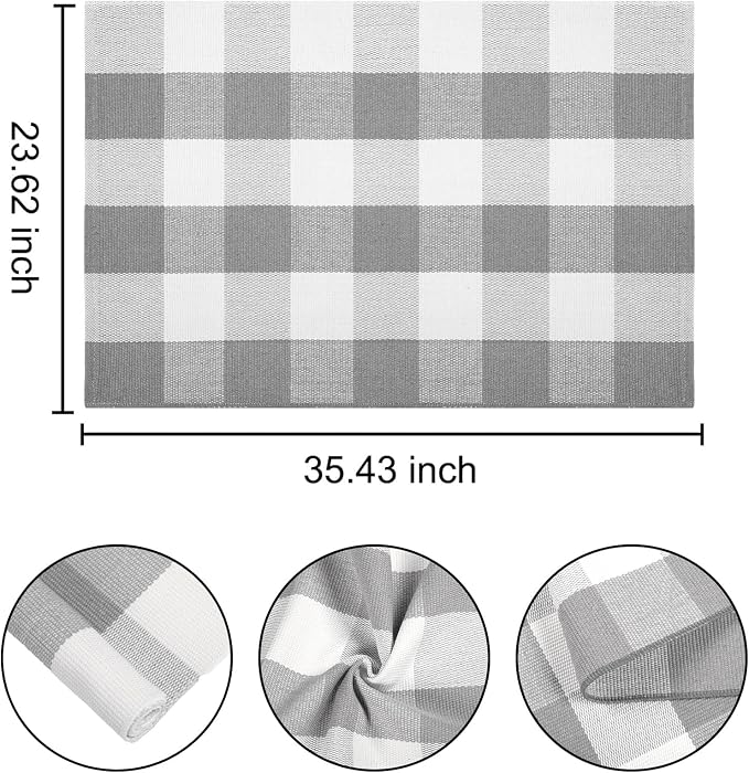Buffalo Plaid Rug 24''x35''Grey and White Checkered Mat Cotton Machine Washable Carpet Layering Rug for Hello/Welcome Door Mat Front Porch, Kitchen, Farmhouse, Entryway,Bathroom
