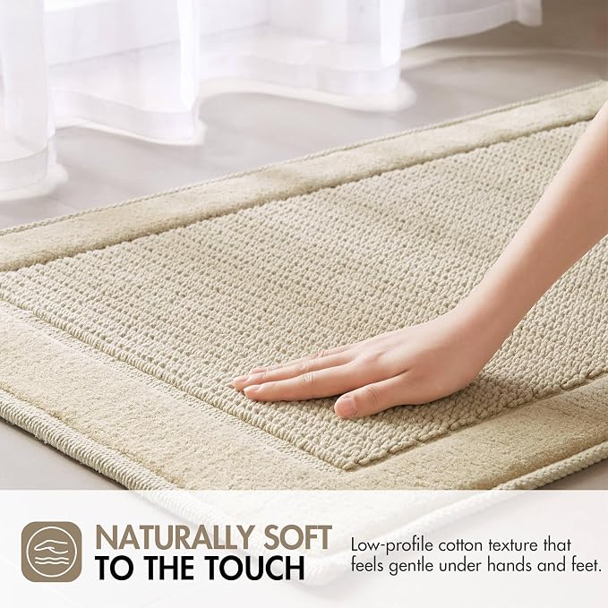 Madison Park Sanctuary 100% Cotton Non-Slip Bath Rug, 24x36 Inch, Natural | Low-Profile Woven Design, Ultra Soft Absorbent & Machine Washable, Ideal for Bathroom Bedroom and Entryway Decor