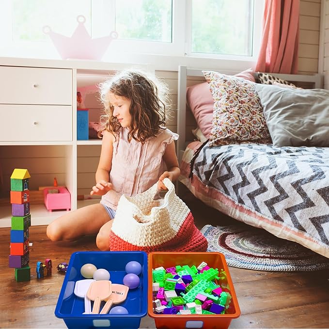 Hoolerry 24 Pack Classroom Cubby Storage Bins Plastic Stackable Storage Bins with Labels Cubby Organizer Containers for Classroom School Toy Book Organization(14 x 10 x 3 Inch,Colorful)