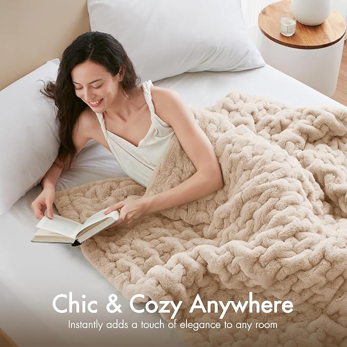 Madison Park Ruched Fur Throw Faux Fur Blanket for Sofa, 50" x 60", Tan | Luxury, Premium, Soft Cozy Brushed Long Pile, All Season Plush Modern OEKO- TEX Certification Warm For Bed, Couch or Sofa