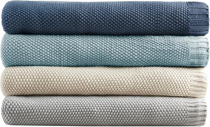 INK+IVY Bree Knit All Season Blanket for Summer, Full/Queen, Indigo | Ultra Soft, Acrylic, Breathable Fabric for Bed or Couch, Lightweight, OEKO-TEX Certified