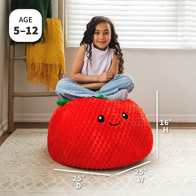 Big Joe Strawberry PlushiPals Super Soft Bean Bag Chair for Kids, Ultra-Soft Plush Polyester Blend, 2.5 feet Refillable | 2.5 feet, Polystyrene Bean Filled, Refillable, Snuggle Puff, Safe for Kids Ages 3 and Up, Supports Up to 150 lbs
