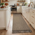 Collive Boho Washable Kitchen Runner Rug, 2.6' x 7' Natural/Black Bathroom Rugs Modern Farmhouse Hallway Runner Rug, Hand Woven Entry Hall Carpet for Laundry Bedroom Decor